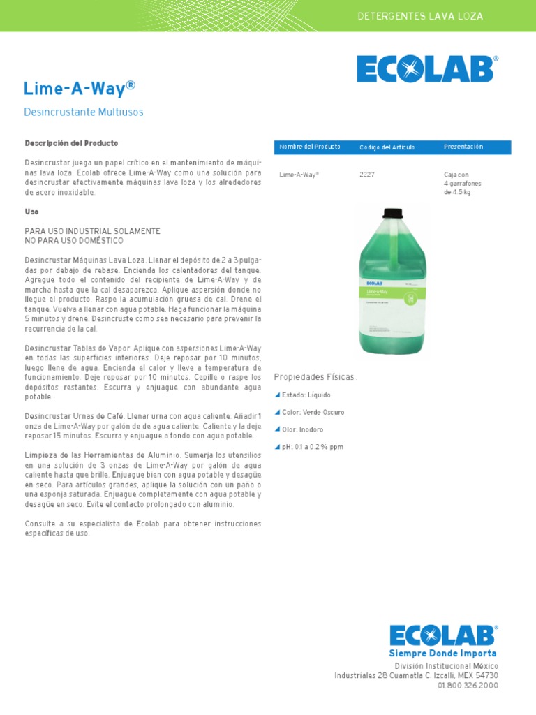 LimeAWay Hoja Tecnica1 PDF Agua Materiales