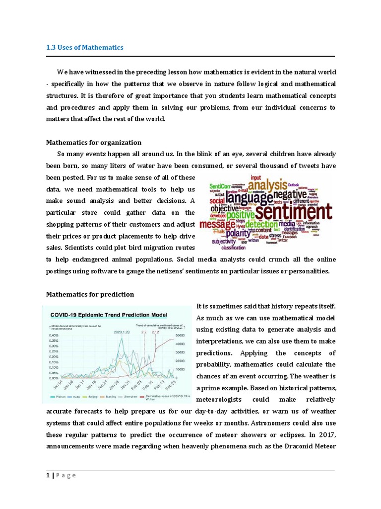 Lesson 1.3 Uses of Mathematics | PDF | Mathematics | Prediction