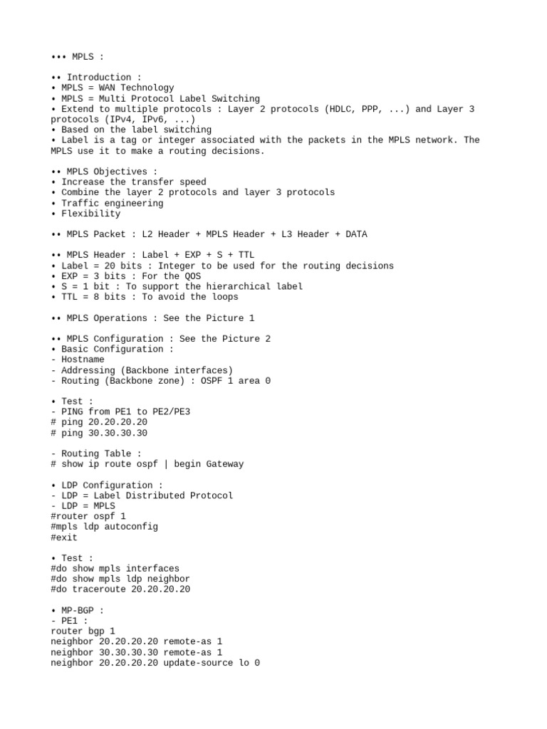 MPLS Configuration and Testing Guide | PDF | Networking | Multiprotocol ...
