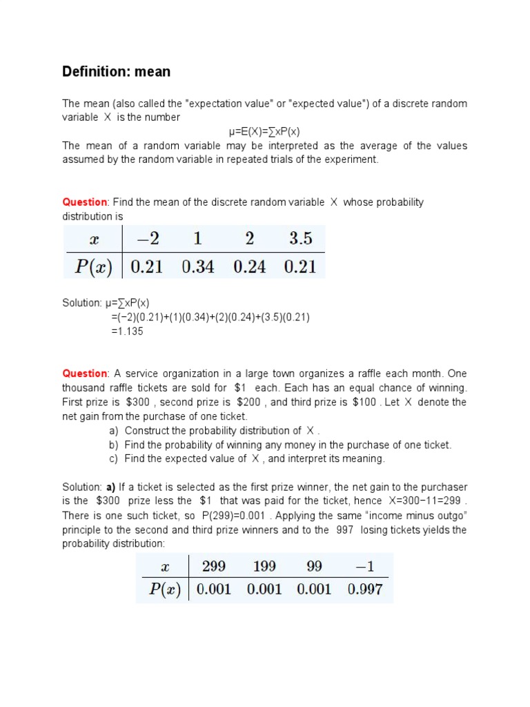 Mean and Standard Deviation of Random Variables | PDF | Probability ...