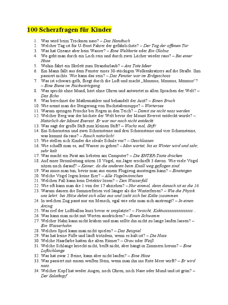 100 Scherzfragen Für Kinder | PDF