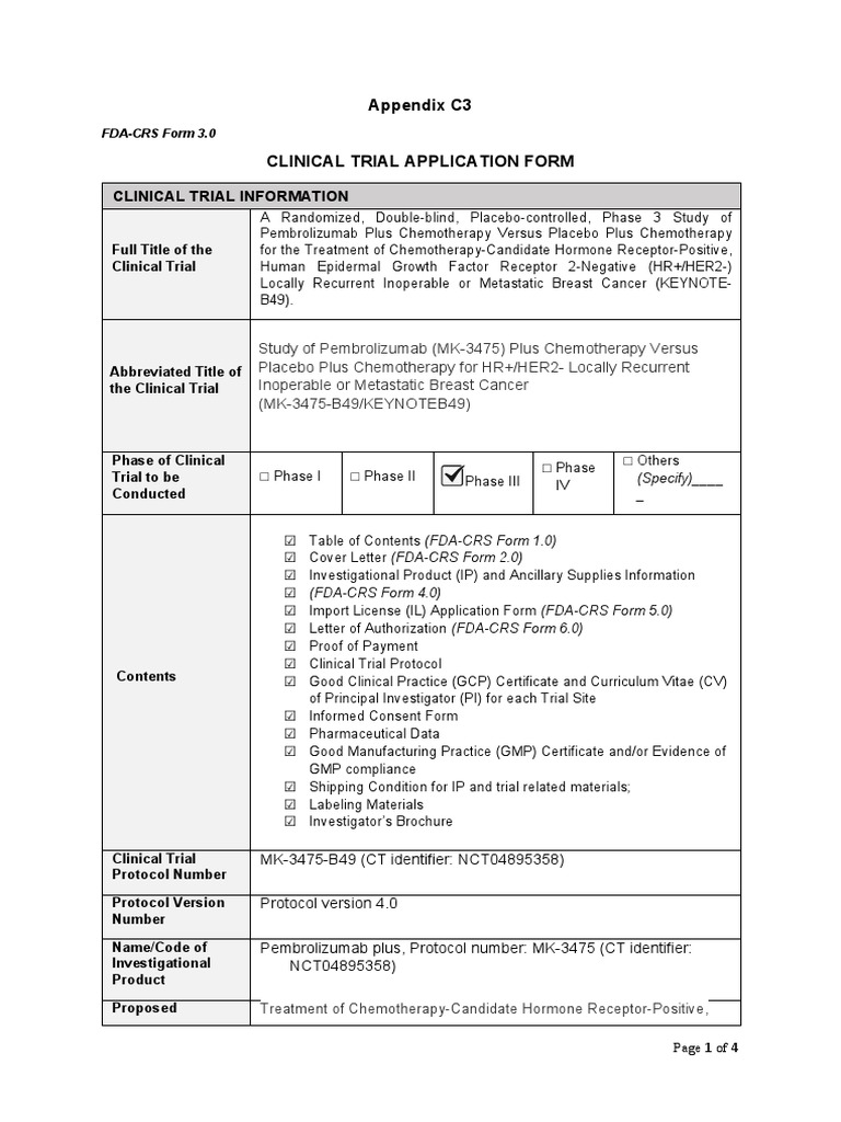 Appendix C3 CT Application Form PDF Clinical Trial Medicine