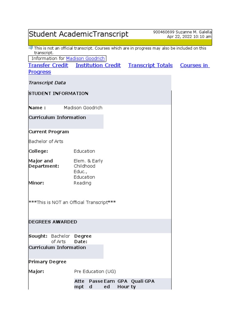 Madison Goodrich Student Academictranscript | PDF | Academia ...