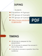 Grouping: ??? Students 8 Questions 8 Groups ??? Groups of 3 People ??? Groups of 4 People