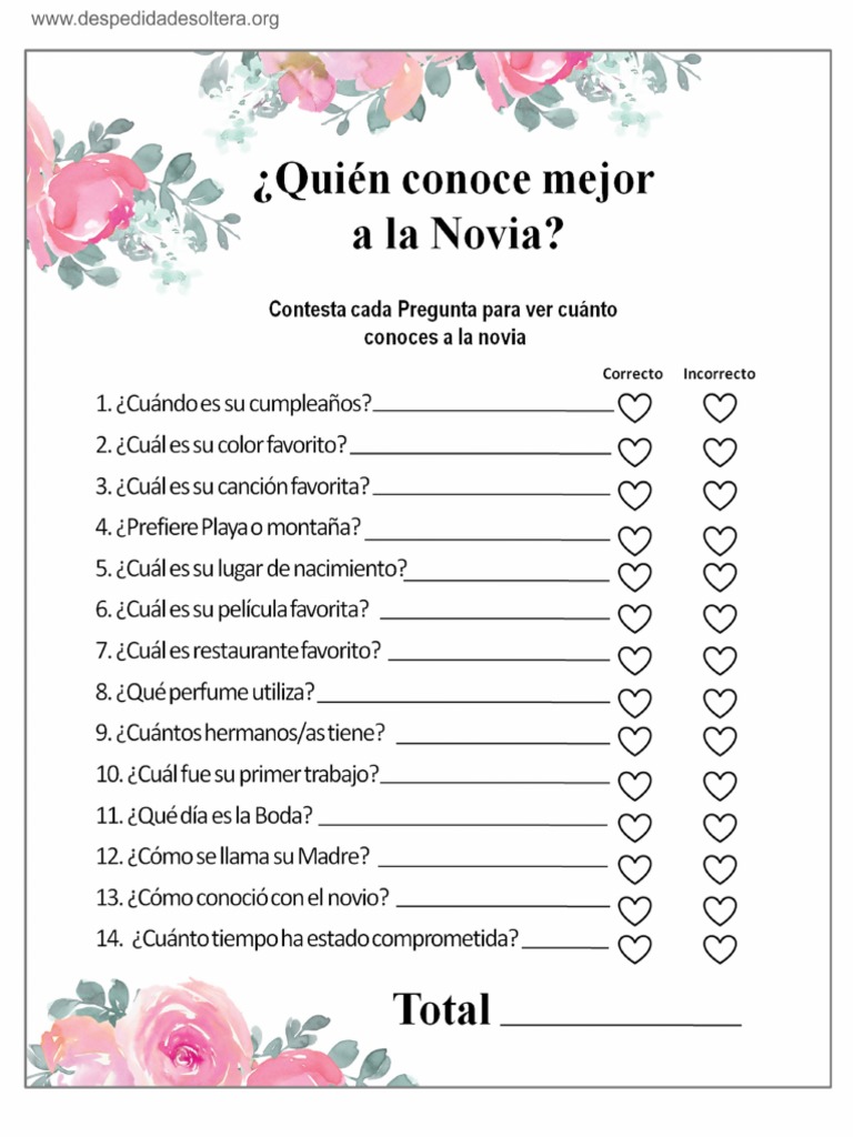 Quien Conoce Mejor A La Novia 6 | PDF, image size:768x1024