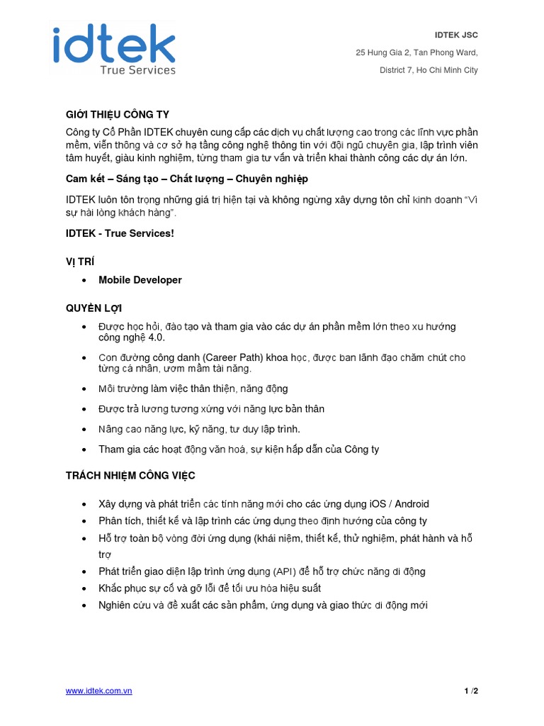JD - Mobile Developer | PDF