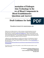 Implementation of Pathogen Reduction Technology in The Manufacture of Blood Components in Blood Establishments Questions and Answers Draft Guidance For Industry