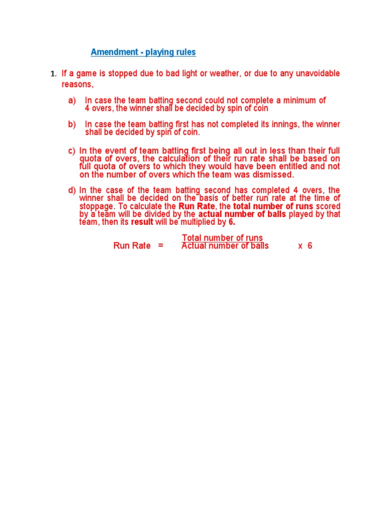 Amendment to Game Stoppage Rules | PDF