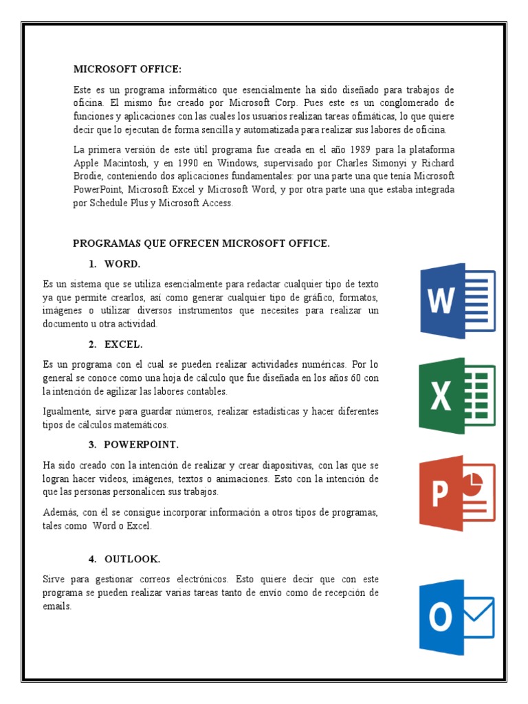 Tipos de Microsoft Office y sus usos | PDF | Microsoft Office | Microsoft