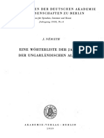 NÉMETH - Eine Wörterliste Der Jassen, Der Ungarländischen Alanen (1959)