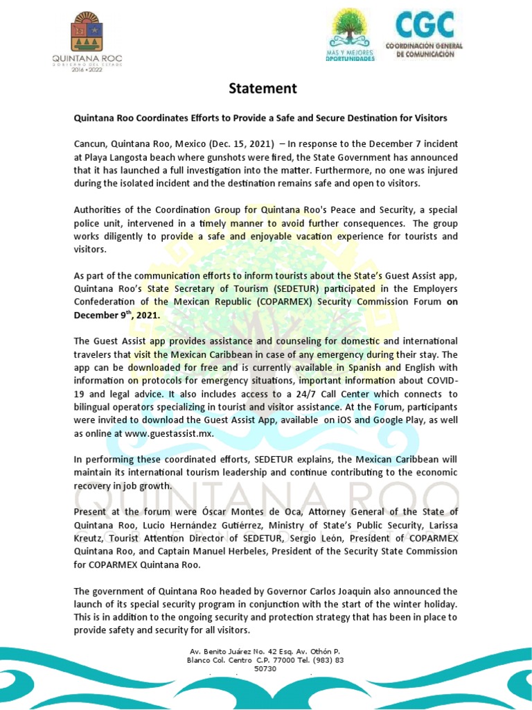 Quintana Roo Coordinates Efforts to Provide Safety and Security for
