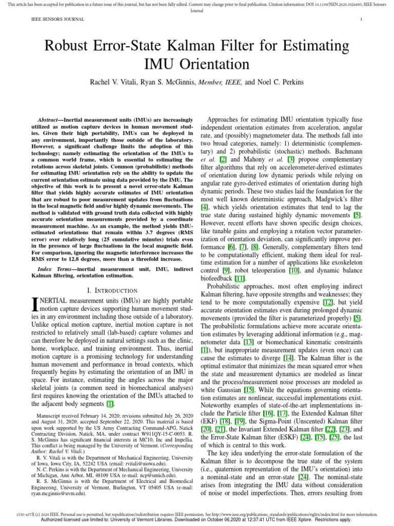 Robust Kalman Filter for IMU Orientation | PDF | Kalman Filter ...