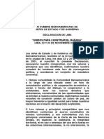 11 Cumbre Iberoamericana de Jefes de Estado y de Gobierno - Declaración de Lima, Perú, 23-24 de Noviembre de 2001