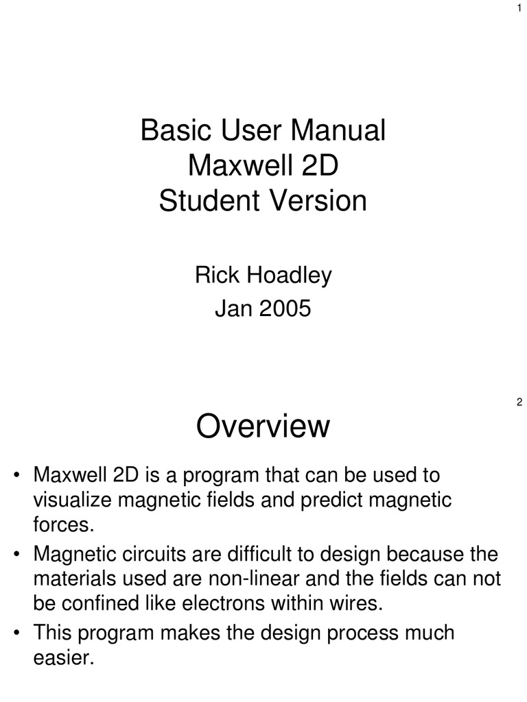 Maxwell 2D User Manual for Students | PDF | Magnetic Field | Force