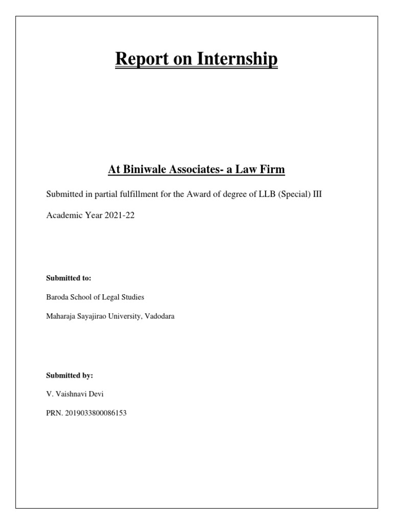 LLB Internship Report at Biniwale Associates | PDF
