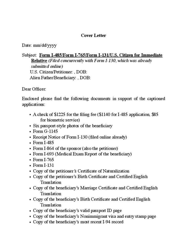 Concurrent Filing I 130 I 485