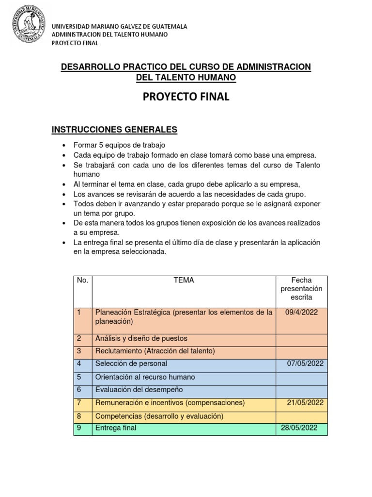 Talento Humano Proyecto Final 2022 | PDF | Gestión de recursos humanos ...