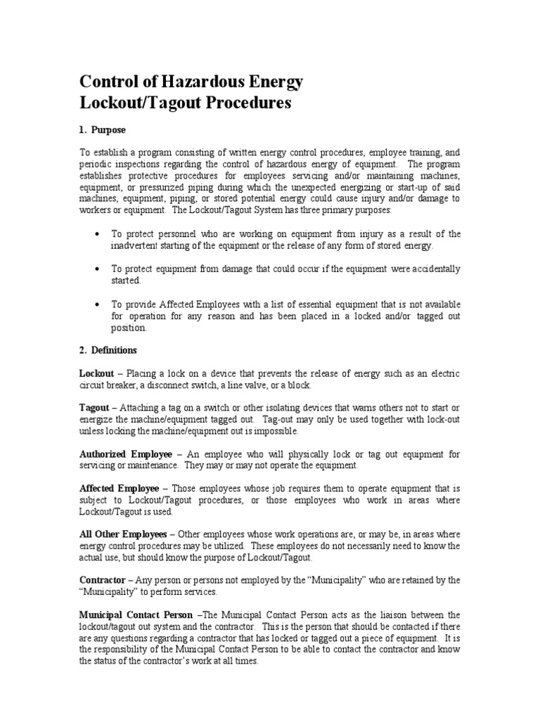 Lockout Tagout Procedure | PDF | Safety