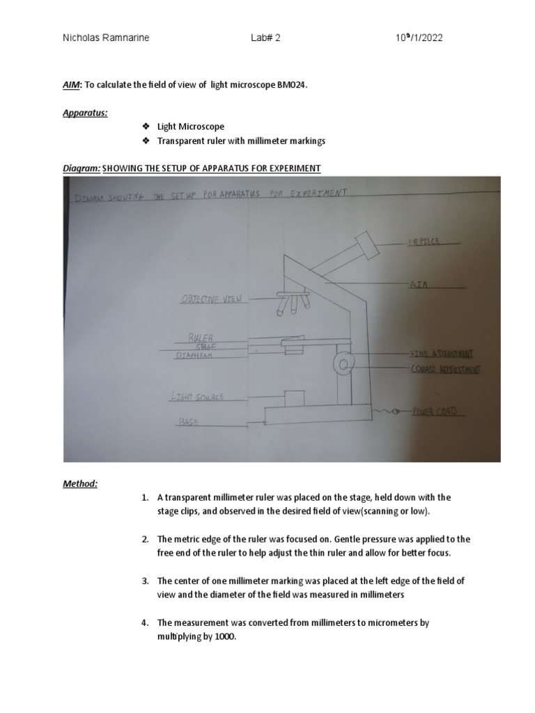 AIM To Calculate The Field of View of Light Microscope BM024 PDF