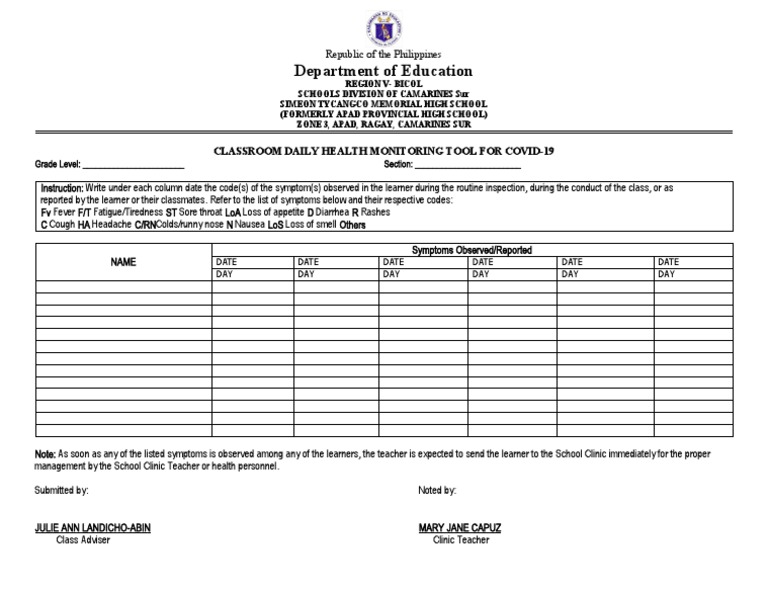 Daily Monitoring Form | PDF