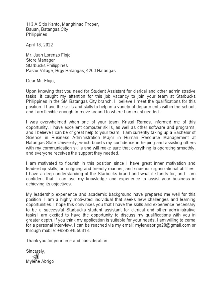 Starbucks Cover Letter PDF