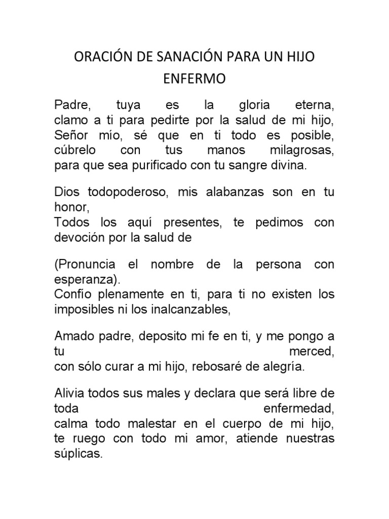 Oración de Sanación para un Hijo Enfermo | PDF | Oración | María, madre ...