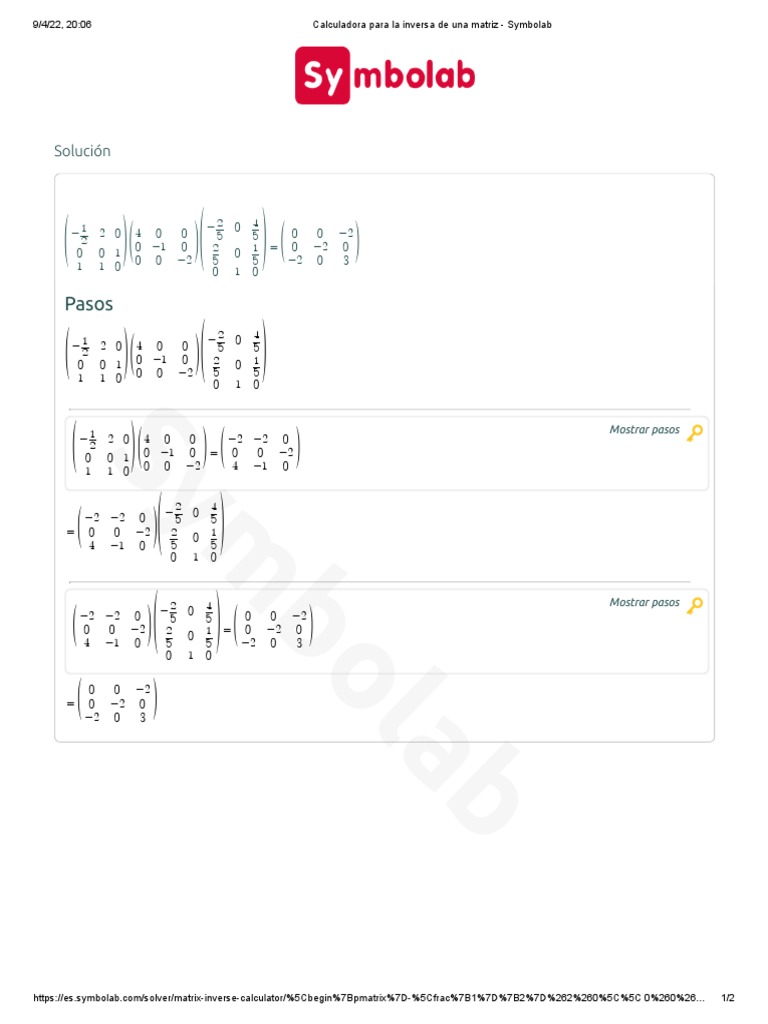 Symbolab Inversa De Una Matriz De 2x2