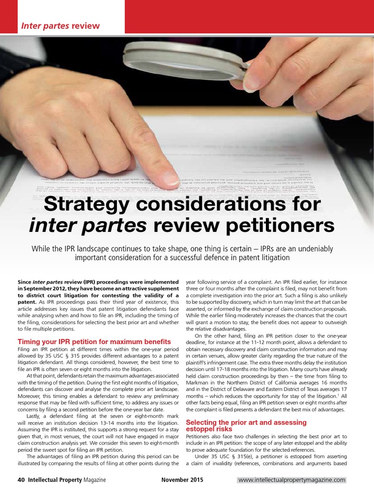 Strategic Timing for IPR Petitions | PDF | Lawsuit | Intellectual Property