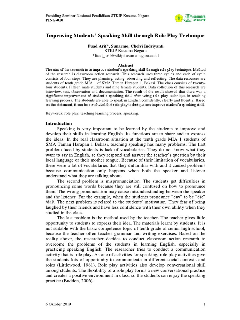 Enhancing Speaking Skills via Role Play | PDF | Fluency | Language ...