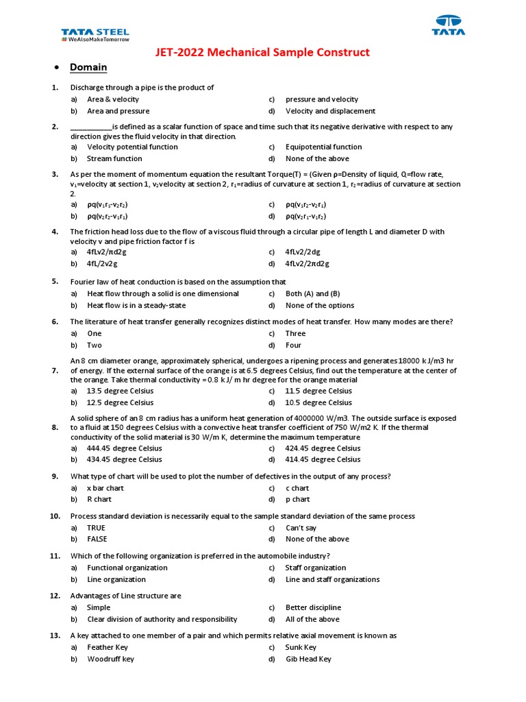 Mechanical Engineering Sample Questions | PDF | Crystal Structure | Heat