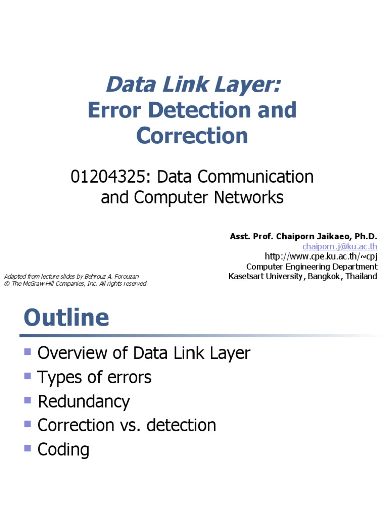Data Link Layer Error Detection and Correction PDF Error