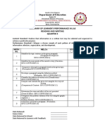 Department of Education: Summary of Learner'S Performance in Las Reading and Writing Quarter 3