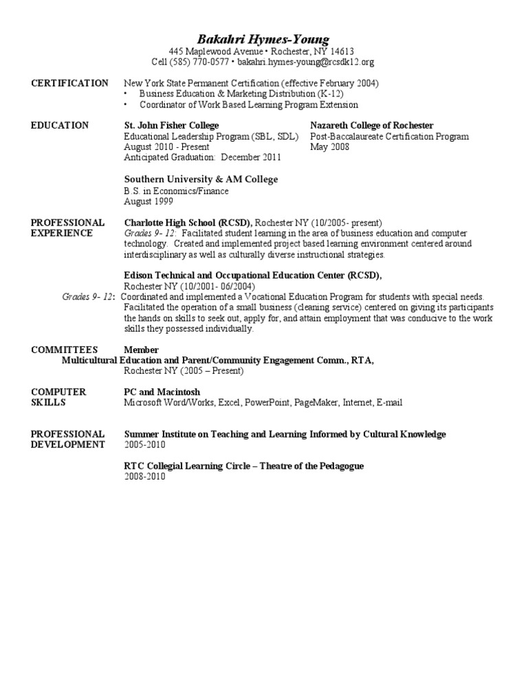 Resume Template PostBacc Cert