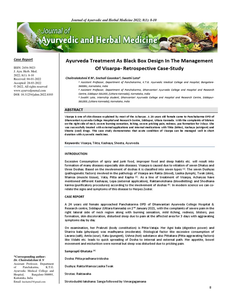 Ayurveda Treatment As Black Box Design in The Management of Visarpa - A ...