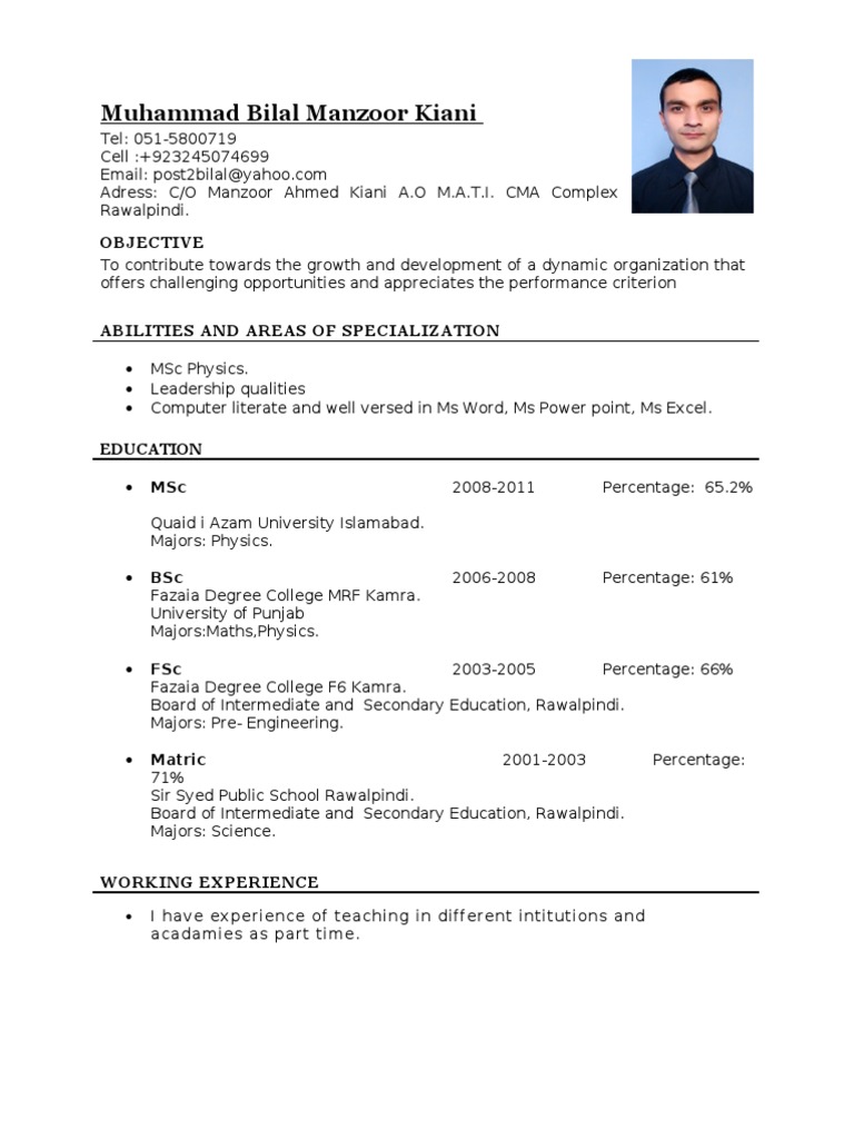Physics MSc Graduate Resume | PDF