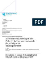 Evolutions Et Enjeux de La Coopération Internationale Au Développement