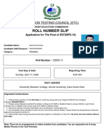 Roll Number Slip: Education Testing Council (Etc)
