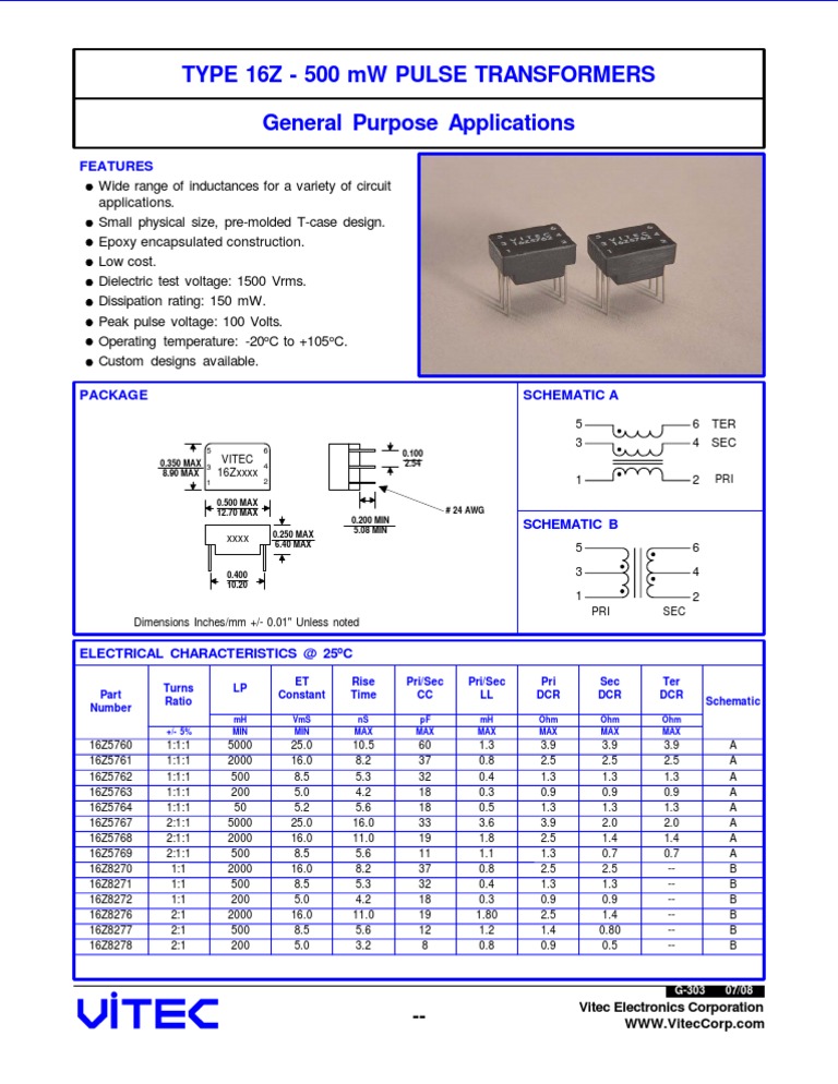 G-303 Pulse Transformer Datasheet | PDF | Transformer | Physical Quantities