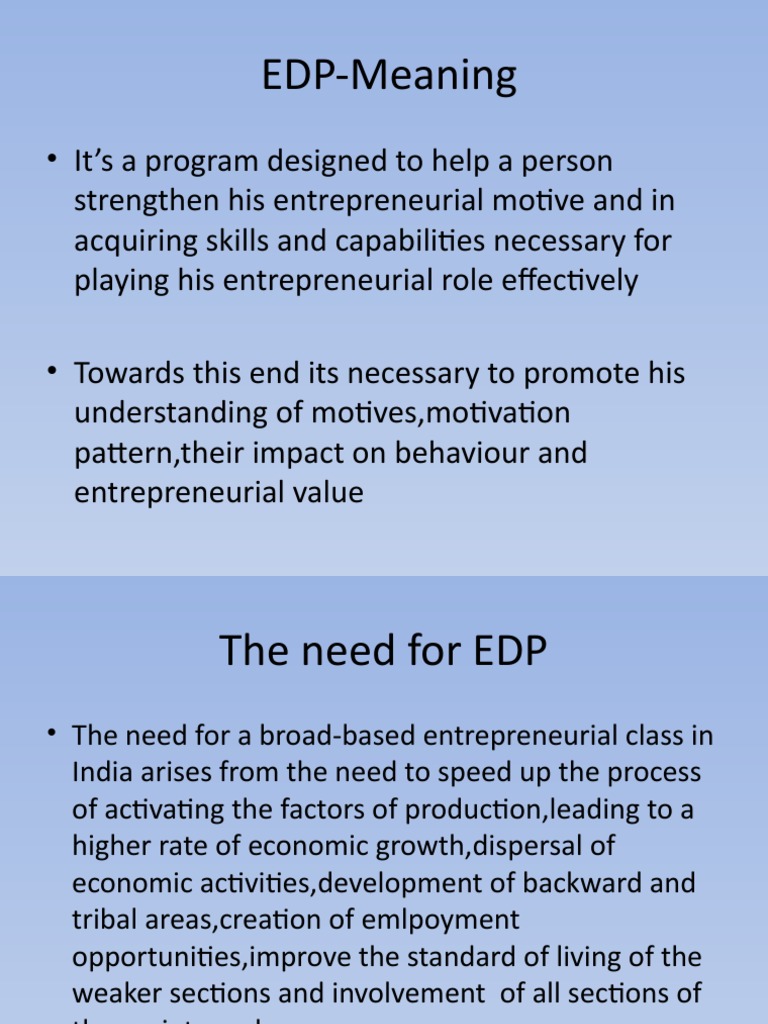 EDP Meaning | PDF | Entrepreneurship | Motivation
