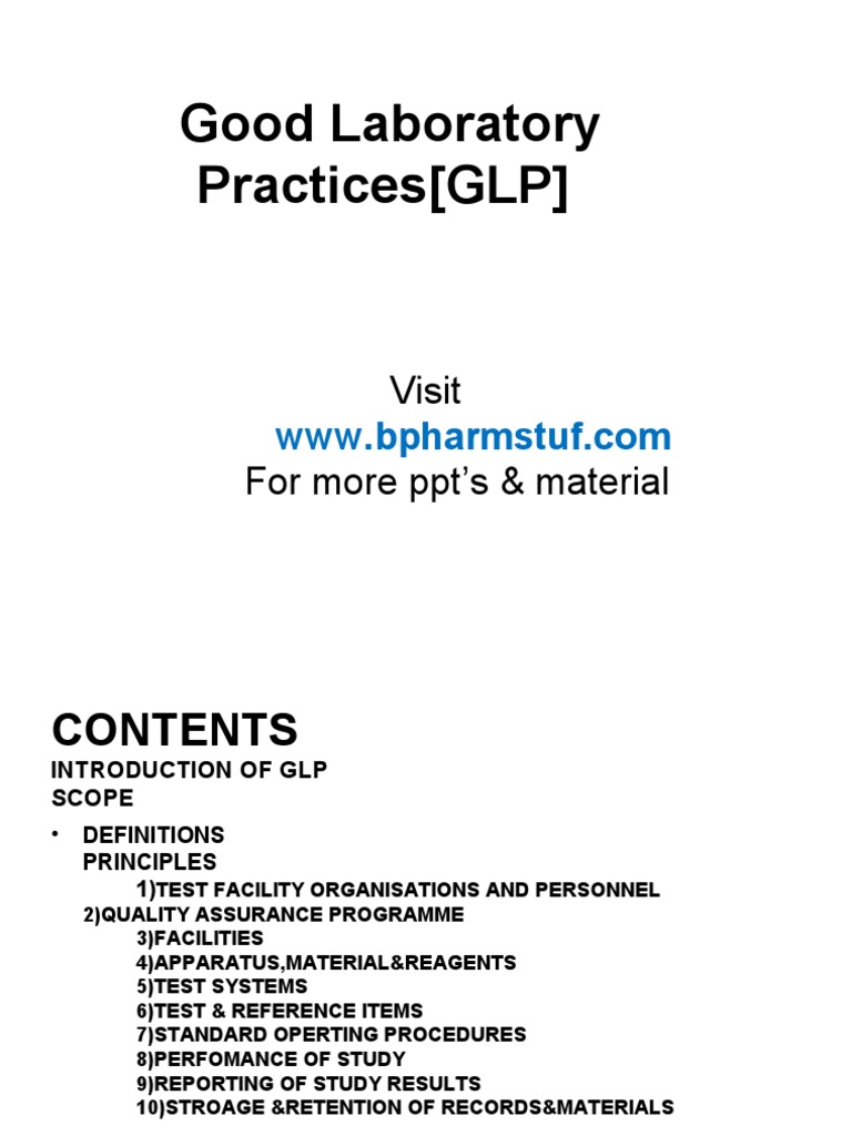 Principles of Good Laboratory Practices | PDF | Quality Assurance ...