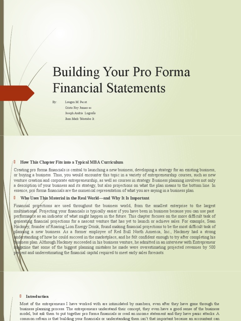 Pro Forma Financial Statements Guide | PDF