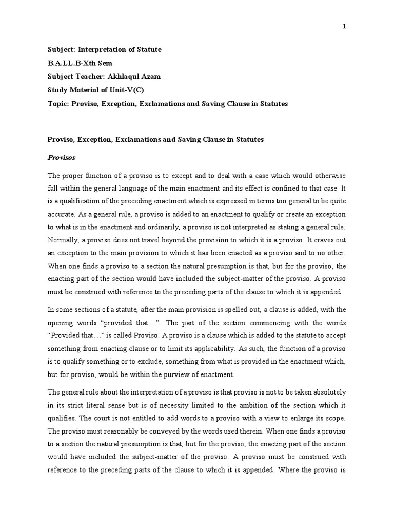 Understanding Provisos in Statutes | PDF | Statutory Interpretation ...