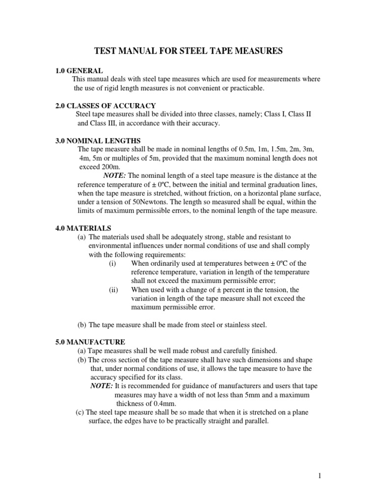 Specifications for Manufacturing and Testing Steel Tape Measures for ...