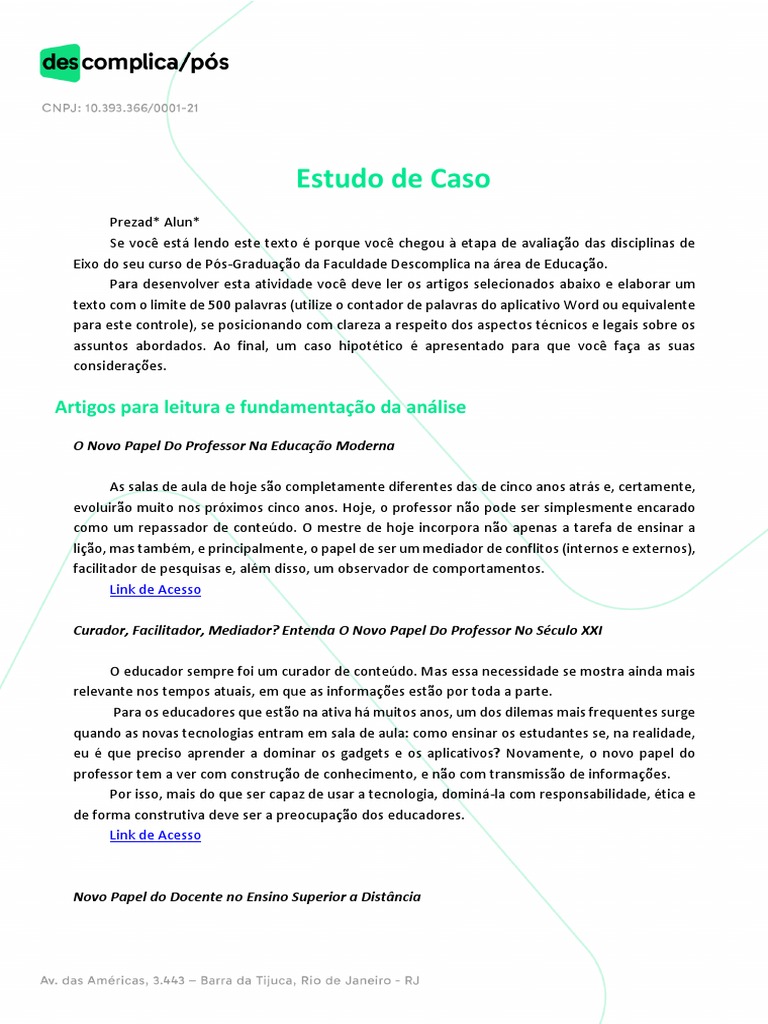 Estudo de Caso EDUCAÇÃO - Novo Papel Do Professor-1 | PDF | Aprendizado ...