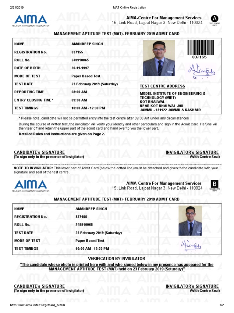 MAT Online Registration PDF Government