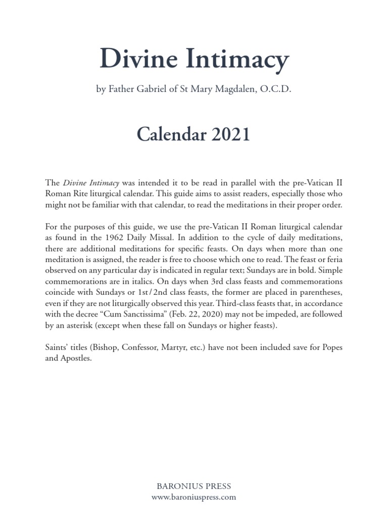 Divine Intimacy - Calendar 2021 | PDF | Eastertide | Liturgical Year