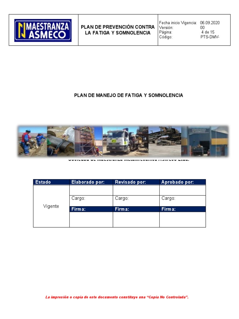 Plan de Prevención de Fatiga y Somnolencia | PDF | Dormir | Seguridad y ...