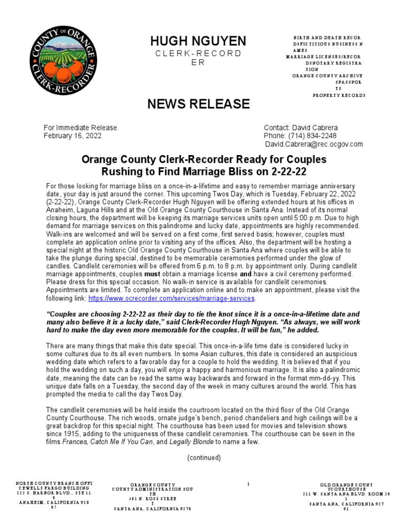 Tin 3 NR 2.16.2022 Orange County ClerkRecorder Ready For Couples