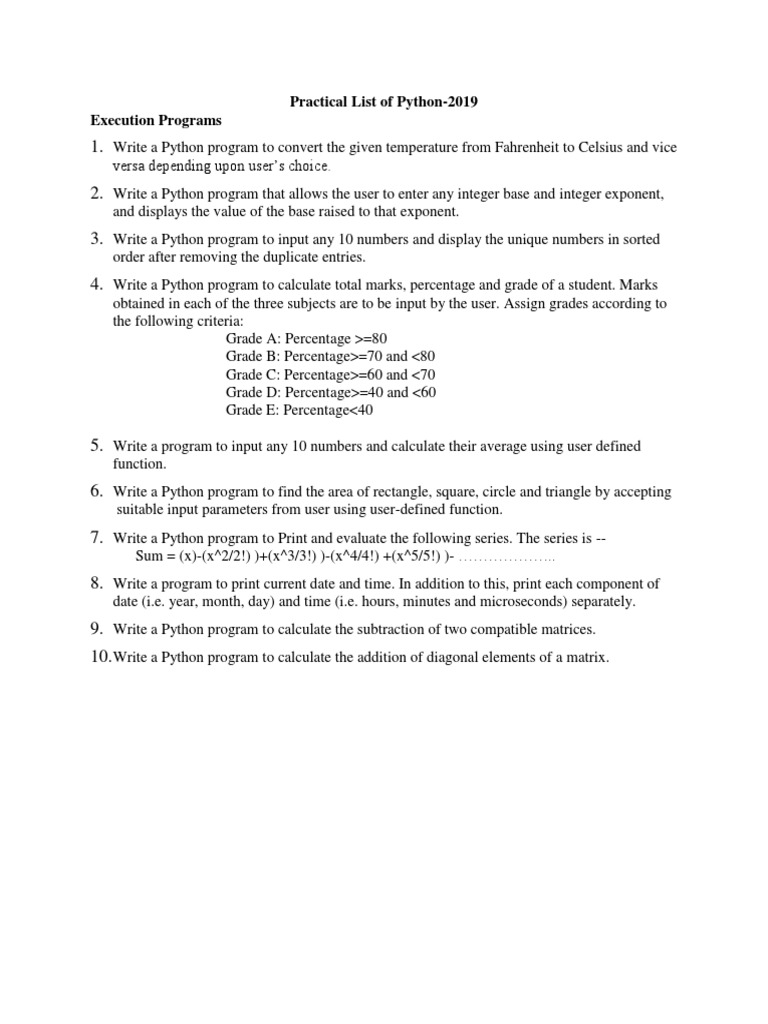 BCA301A Python Lab Program List | PDF | Button (Computing) | Matrix ...