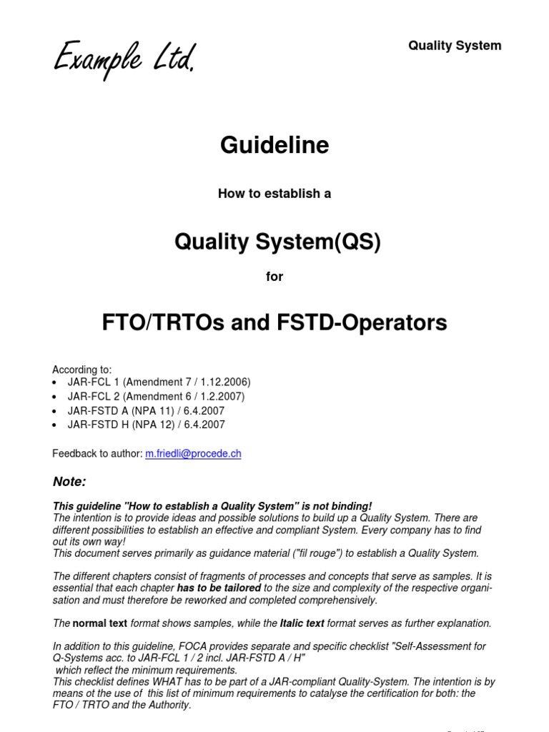 Quality System Guide for FTOs & FSTDs | PDF | Audit | Quality ...